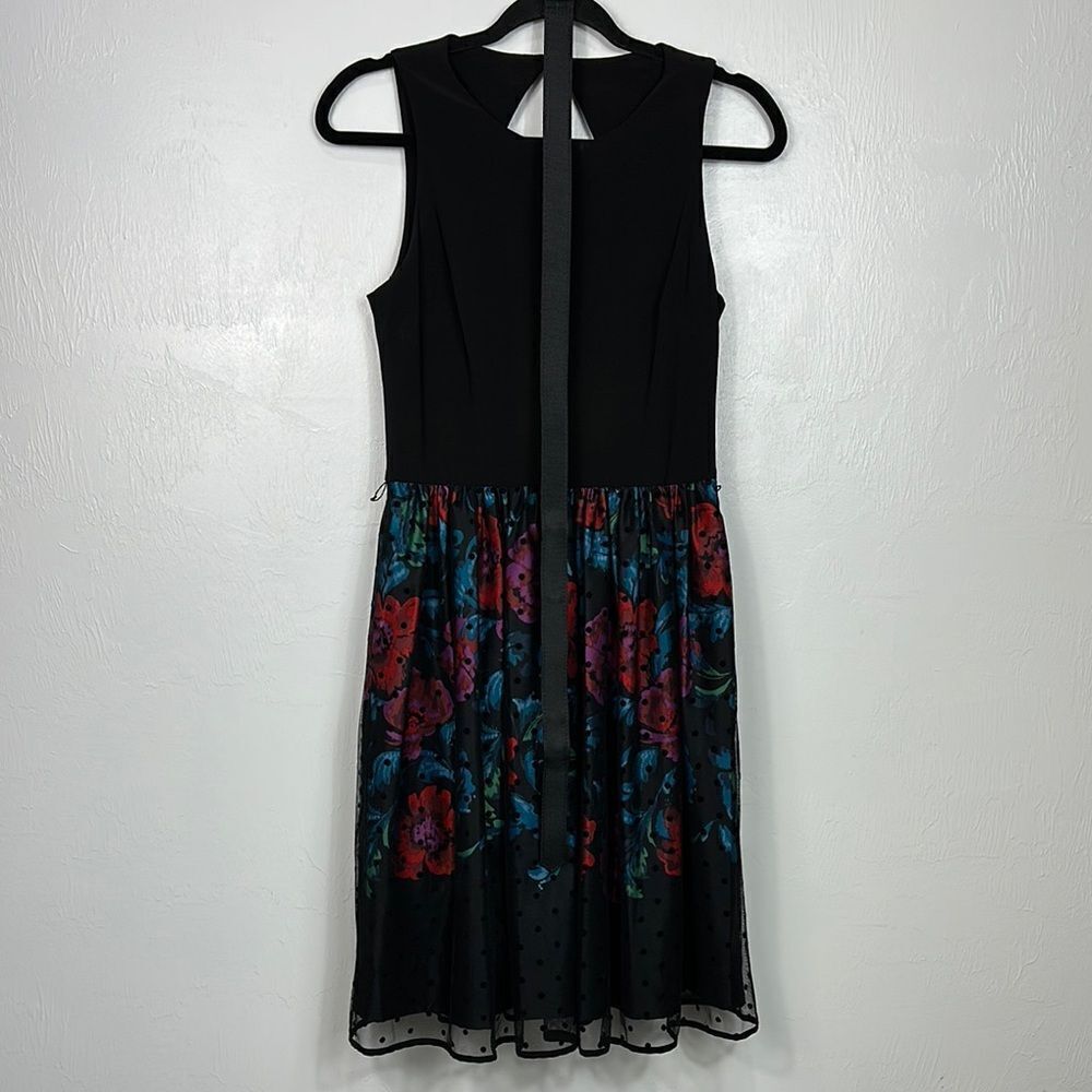Eliza J Floral Print Black Sleeveless Belted Knee Length Dress Size 4